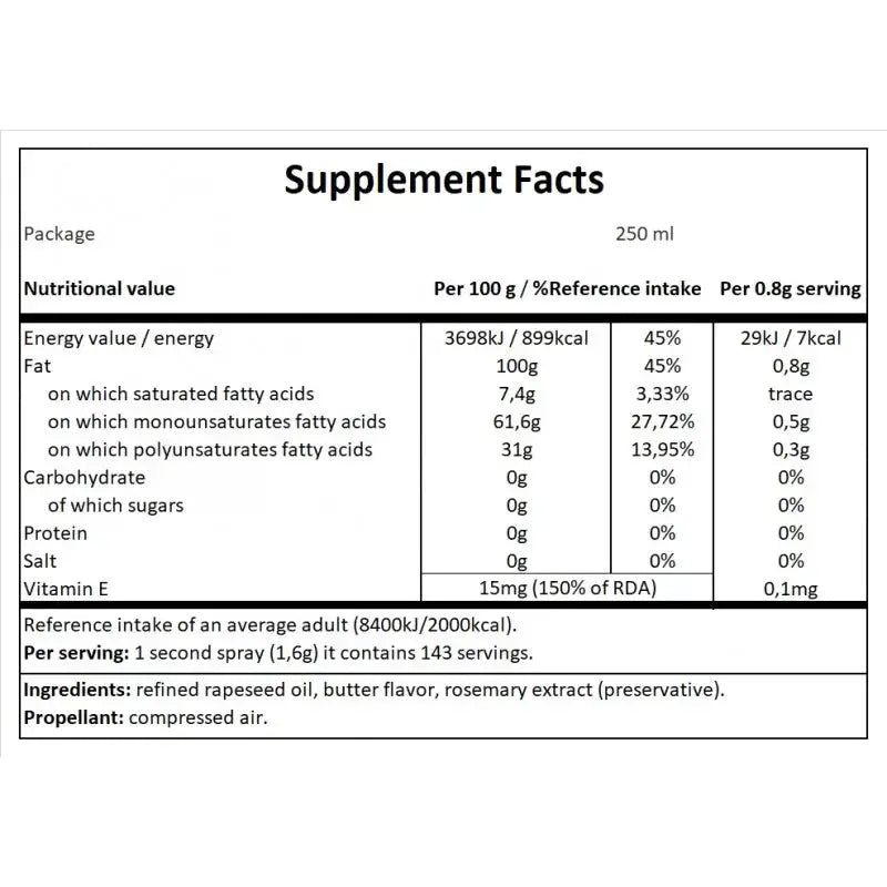 SPRAY DO SMAŻENIA 250 ML - OLEJ RZEPAKOWY O MAŚLANYM SMAKU CHEAT MEAL