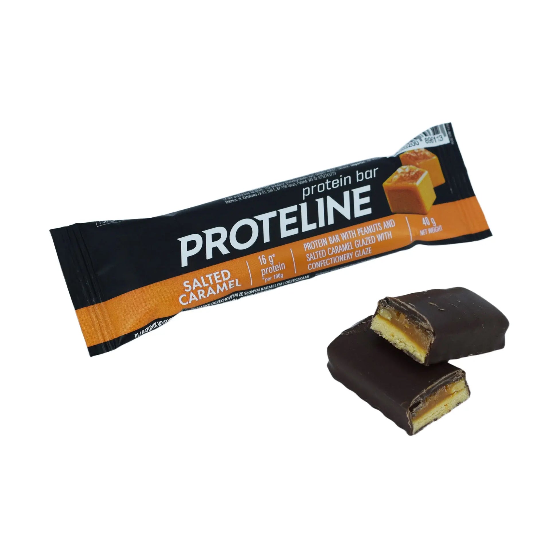 PROTELINE - Baton proteinowy z orzeszkami ziemnymi i solonym karmelem, oblany polewą cukierniczą (40g) PROTELINE