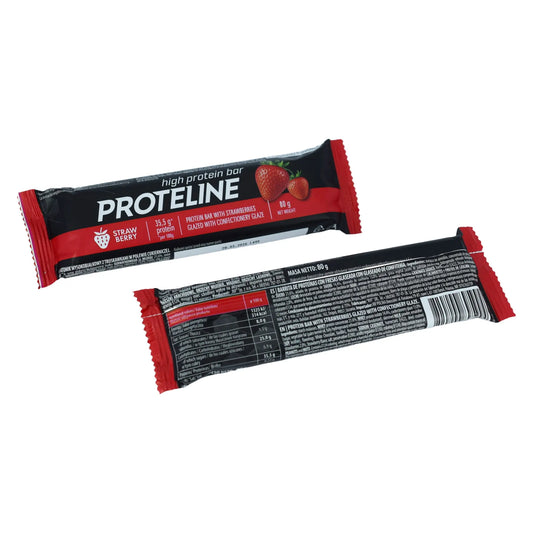 PROTELINE - Baton białkowy z truskawkami w polewie cukierniczej (80g) PROTELINE