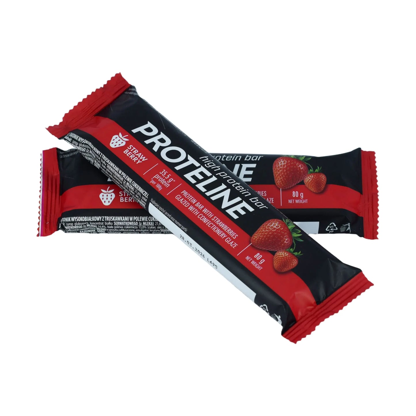 PROTELINE - Baton proteinowy z truskawkami, w polewie cukierniczej (80g) PROTELINE