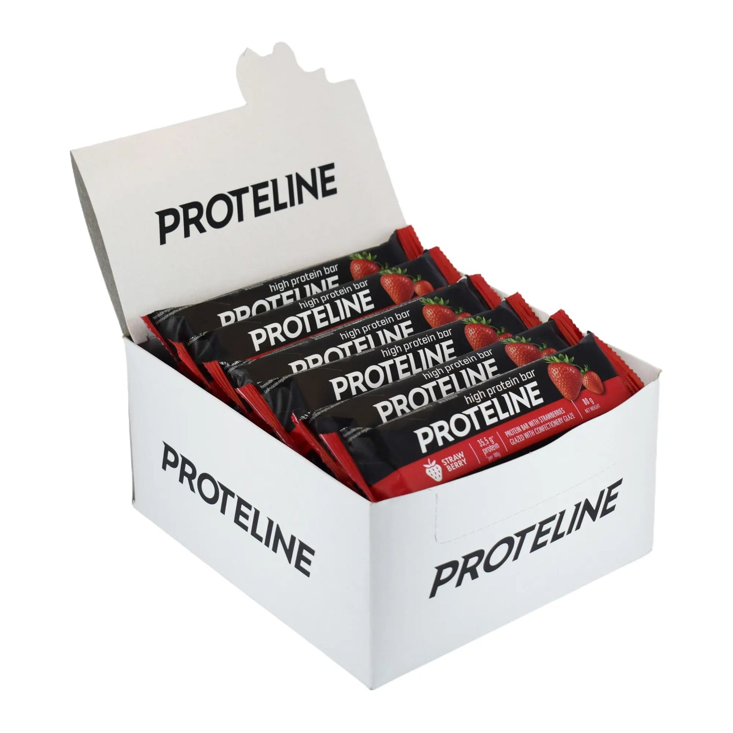 PROTELINE - Baton białkowy z truskawkami oblany polewą cukierniczą (80g) PROTELINE