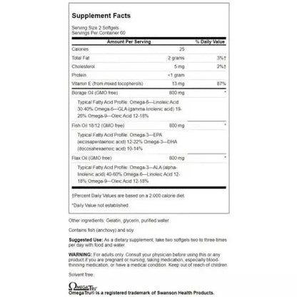 SWANSON EFA olej z ogórecznika 1000 mg 60 kapsułek miękkich SWANSON